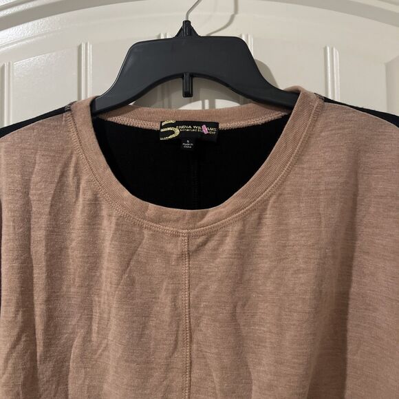 New Serena Williams Color Block Long Sleeve Tunic Black Tan Shirt Blouse Size S - Picture 5 of 6